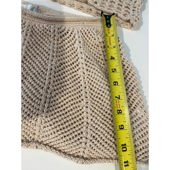 Beige Crochet Crop Top & Skirt Set By FP Beach U.S. Small Handmade-Look Knit Lig - Picture 8 of 10